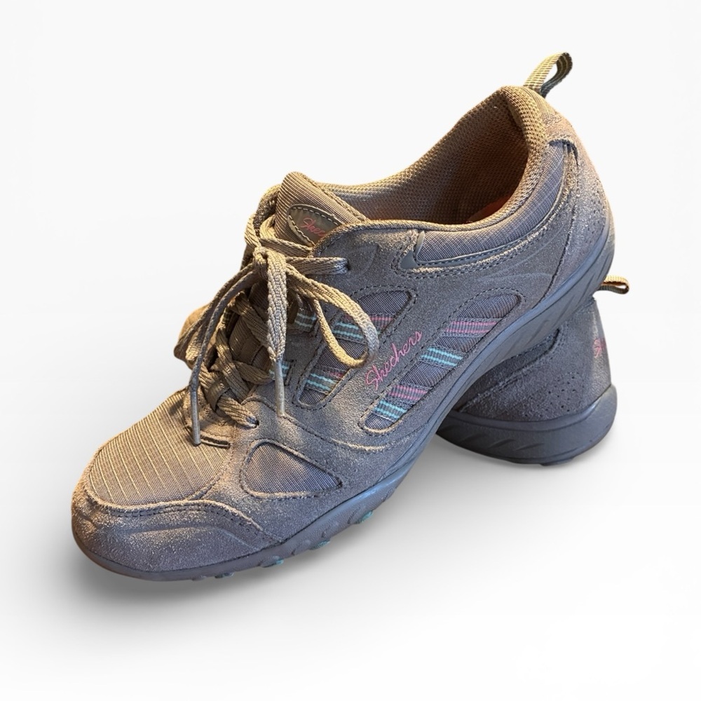 Skechers Breathe Easy Good Luck Sneaker, Size 10, Taupe Suede, Comfy Memory Foam